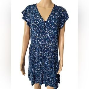 Banana Republic Blue Kidcore Geometric Abstract Dot Button Up Tiered Mini Dress